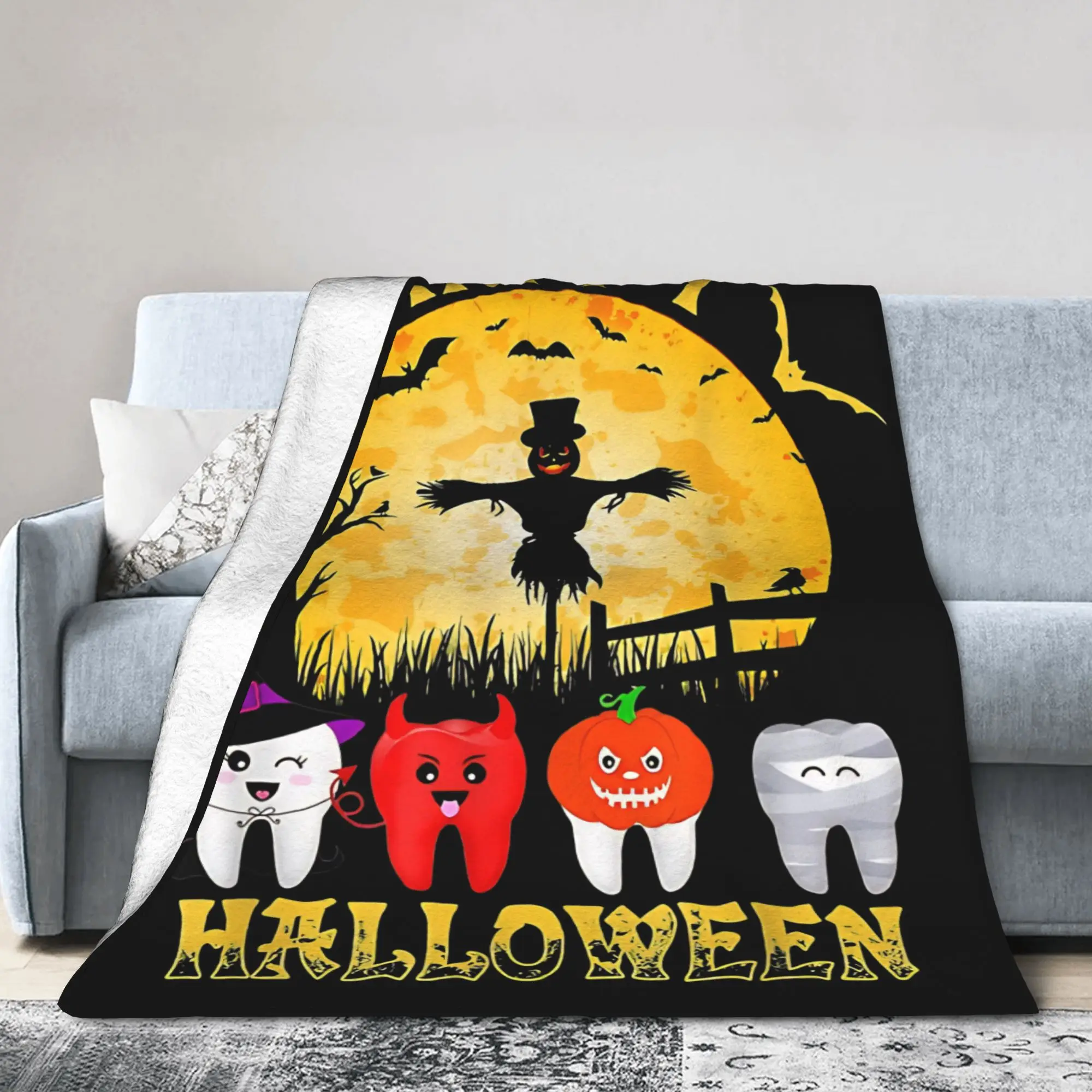 Teeth   Flannel Throw Blankets Cartoon Teeth Helloween Blankets for Sofa Office Super Soft Bedspread,