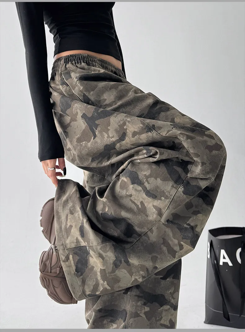 Siren Chic 2026  Camo Cargo Pants Hip Hop Retro High Waist Loose Wide Leg Long Trousers Street Spice Girl Streetwear Casual Pant