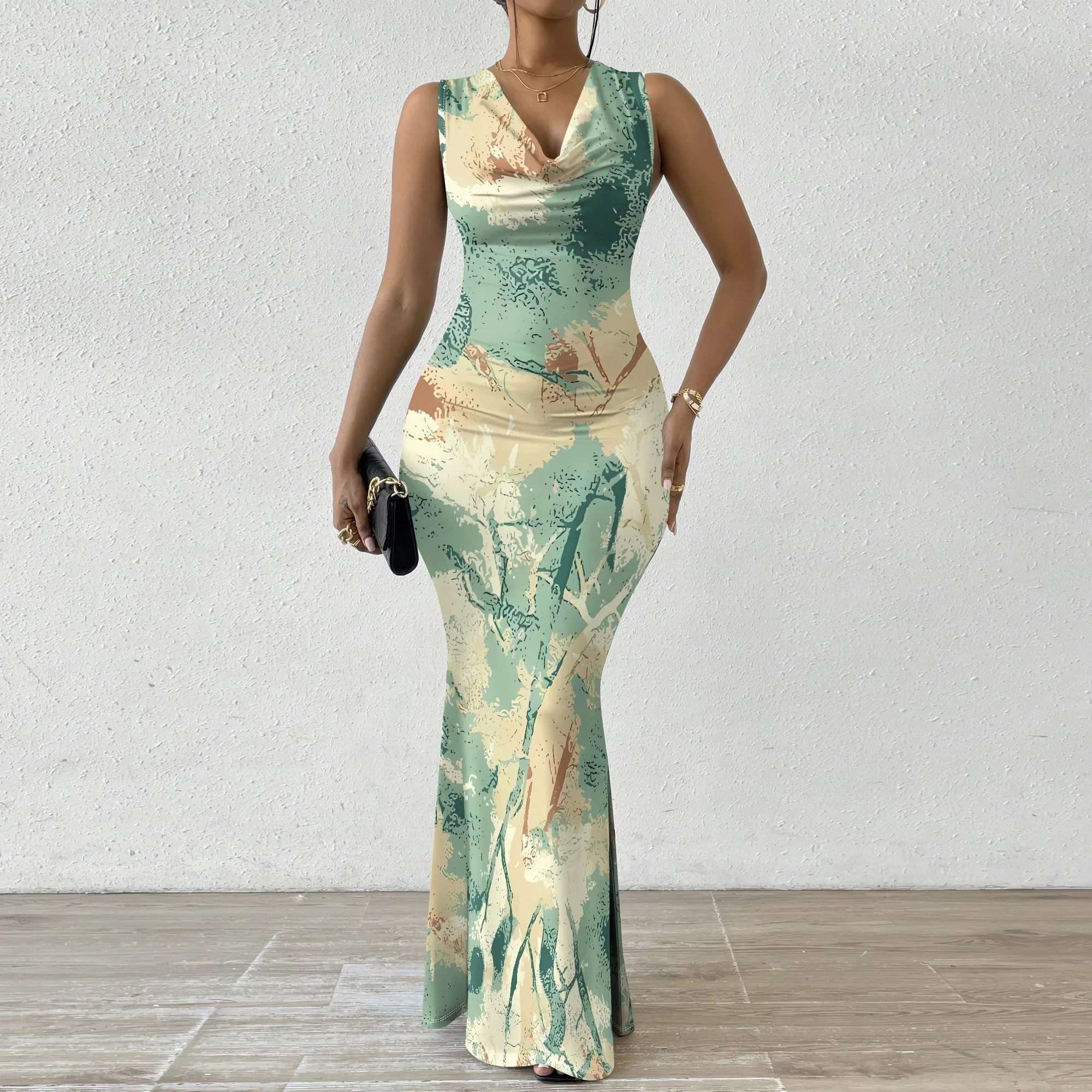 

Nupusa Abstract Print Dress for Women Regular Size Summer Casual Sleeveless Mermaid Dress