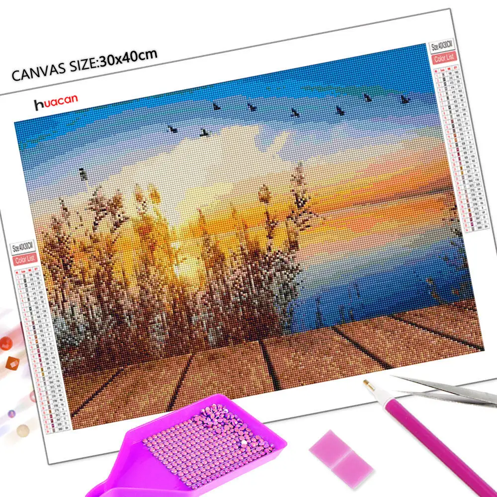 Huacan 2025 مجموعة جديدة لوحات الماس دولفين السماء الماس التطريز البحر الغروب فسيفساء لوحات الديكور الفنية