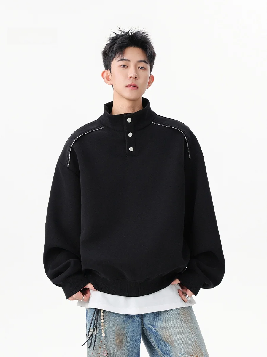 

American Sle Heavyweight Henry Collar Sweatirt Men's Retro Cleanfit Casual Sport Stand Collar Overhead irt