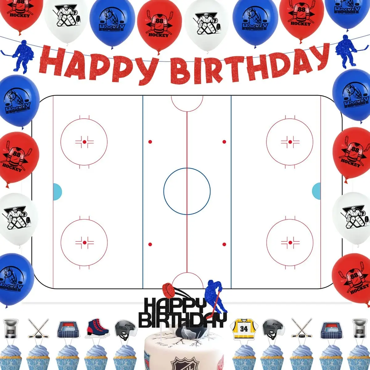 

Funmemoir Ice Hockey Sports Themed Boys Birthday Party Decorations Hockey Balloons Cake Topper HAPPY BIRTHDAY Banner Backdrop