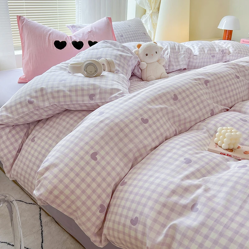 INS Einfarbiges, minimalistisches Muster-Bettwäsche-Set für Erwachsene und Kinder, rosa, niedliches Spannbetttuch mit Kissenbezügen, bunt, King-Size-Größe – Detail 20