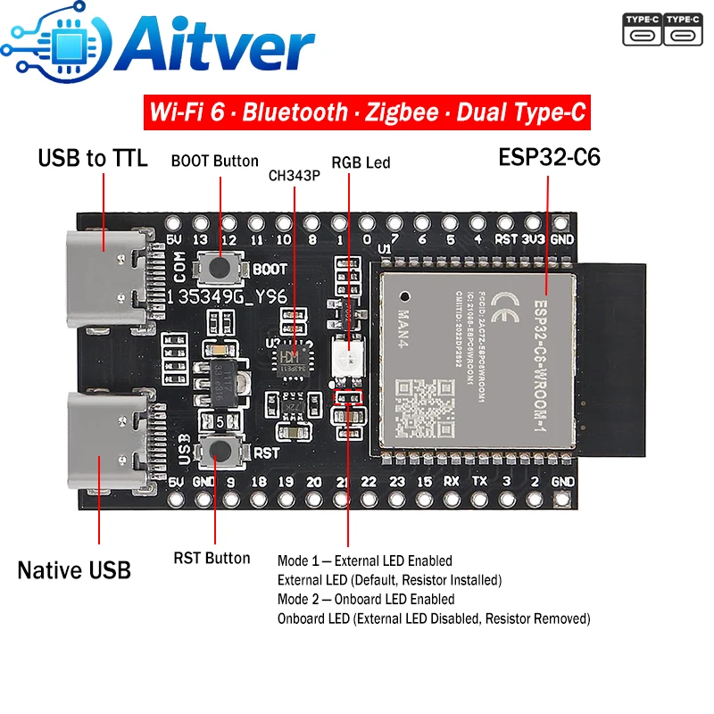 Płytka rozwojowa ESP32 C6 WiFi6 BLE5 Zigbee RISC-V 4MB 8MB 16MB Flash Kompatybilna z Arduino ESP IDF Projekty IoT — zdjęcie produktu 4