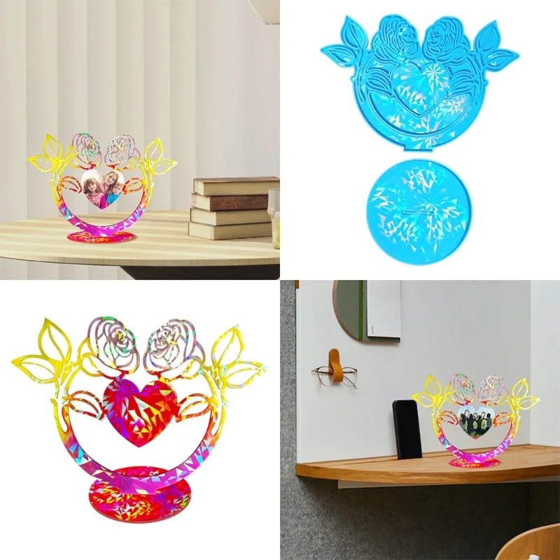 Rose Heart Shaped Photo Frame Silicone Mold DIY Crystal Love Ornament Mold with Base Epoxy Resin Casting Crafts Drop shipping