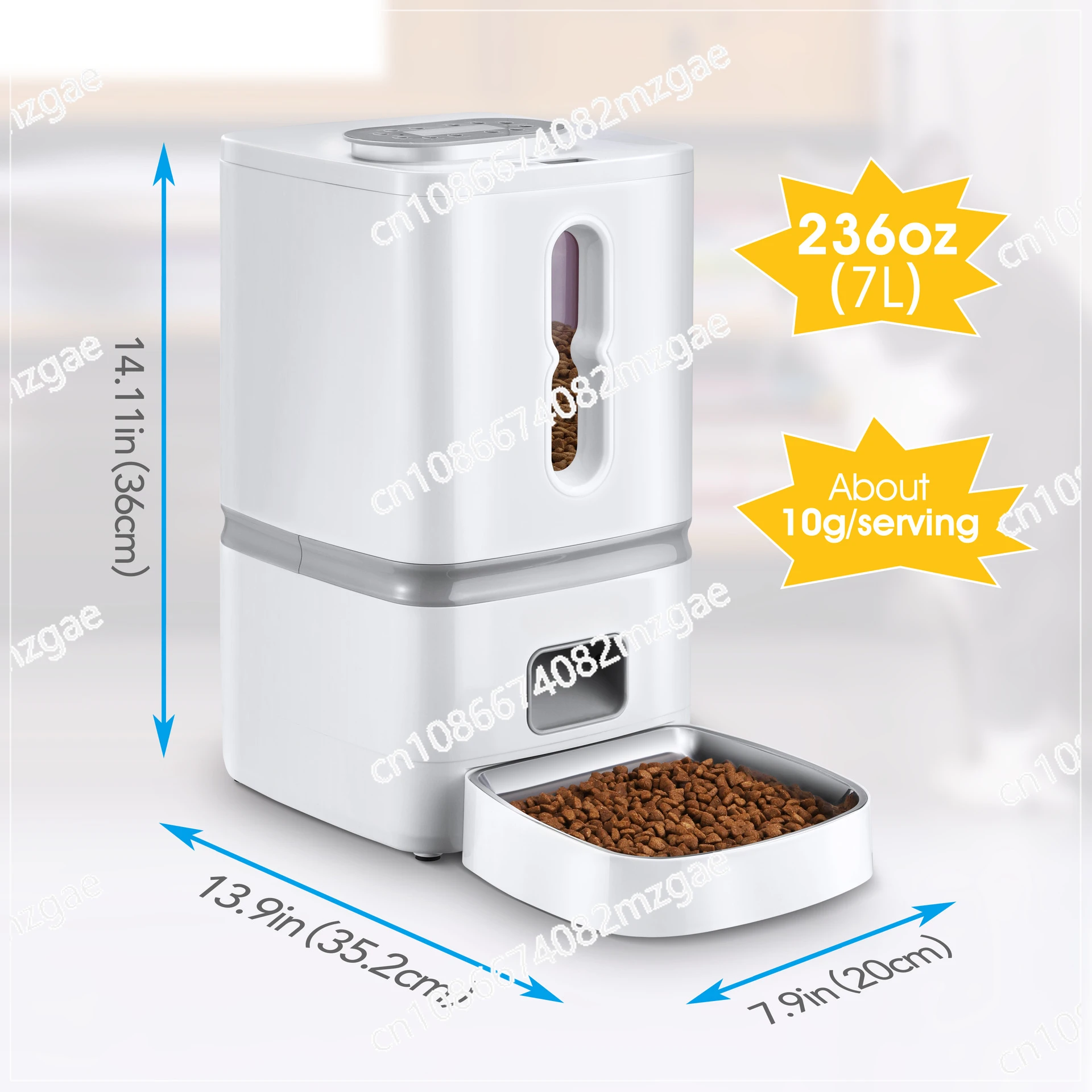 7L large capacity pet feeder, timed and quantified, automatic pet feeder window, no food jamming