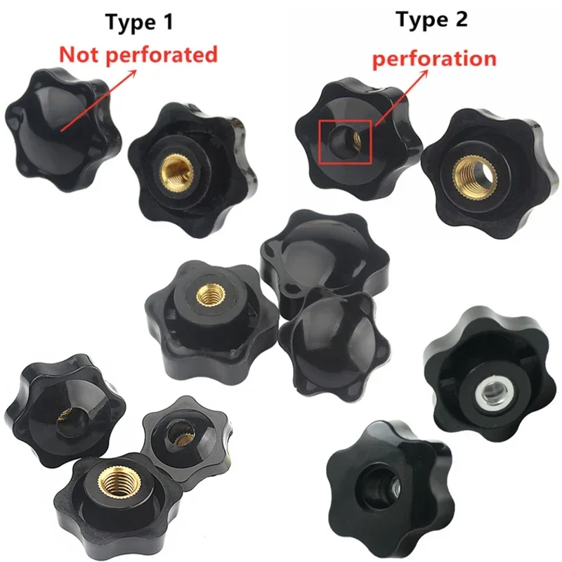 5pcs M4 M5 M6 M8 M10 M12 Plum Hand Tighten Nuts Handle Thread Mechanical Black Thumb Nuts Clamping Knob Manual Nuts