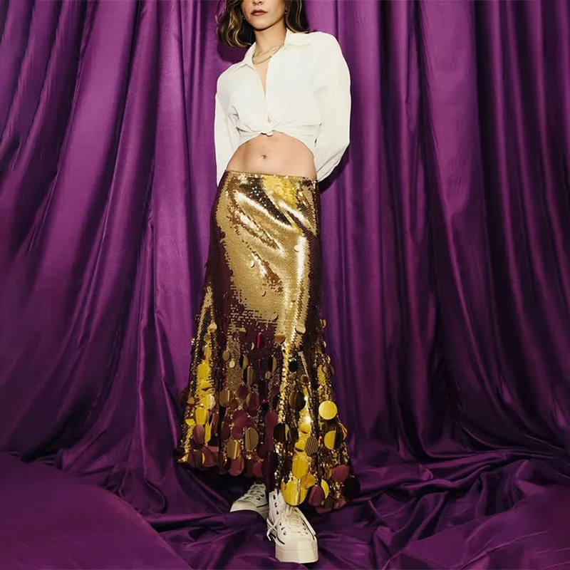 Elegant And Stiglich Midi Skirt 2026 Summary New Collection, Featuring Intricate Patchwork And Sequin. Detailing   For A Luxury