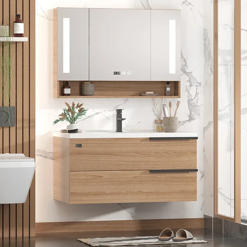 

Итальянский дизайн, туалетный столик для хранения в ванной комнате с раковиной, деревянные полки, туалетный столик для ванной комнаты, открытый простой светильник для ванной комнаты Gabinetti LLBC