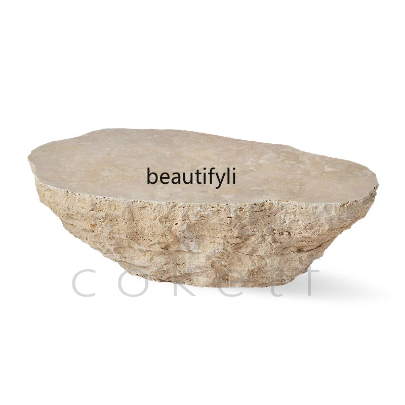 Natural Roman travertine special-shaped coffee table home designer atmosphere living room high-end tea table