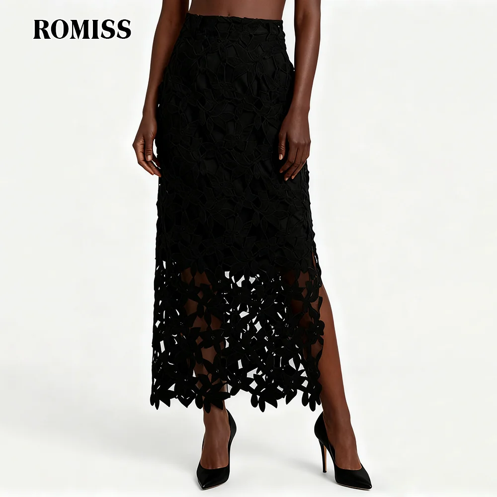 

ROMISS French High-End Retro Style Half Skirt Autumn New Collection Cut-Out Embroidery Flower Lace Bodysuit Dress Long Skirt