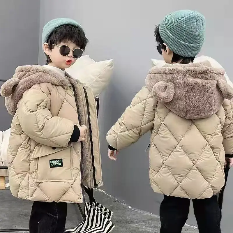 

Boys Winter Coat Kids Hooded Thicken Warm Jacket Children's Clothing for Boys 3-10 Years Plus Velvet Outerwear Windproof Jackets