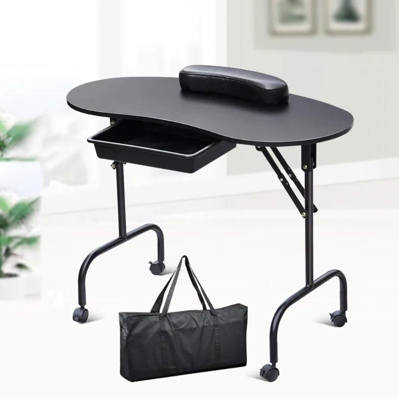 Manicure Nail Table Station - Foldable Nail Technician Desk Workstation Spa Beauty Salon w/Drawer