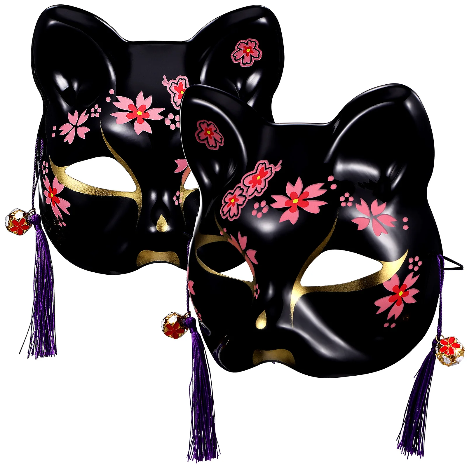 2 stücke Kitsune Japanische Kirschblüte Katze Muster Cosplay Hälfte Für Maskerade Party Halloween Karneval Kostüm Maske Frauen Neko