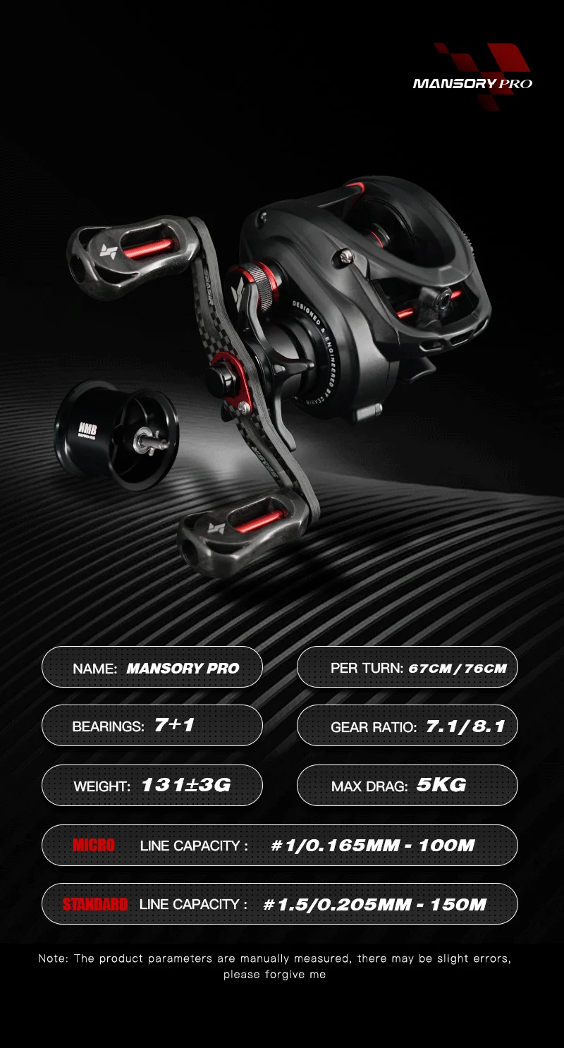 SEASIR MANSORY PRO Baitcasting-Angelrolle Ultraleicht Kohlefaser 131g Doppelspulen 7+1 BB 7,1:1/8,1:1 Übersetzungsverhältnis Max. Bremskraft 5kg – Detail 12