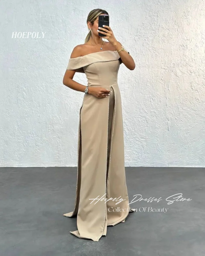 Hoepoly Satin Trompete beliebte Party Ballkleid knöchel lang von der Schulter elegant formale USA Euro Abendkleid für sexy Frauen