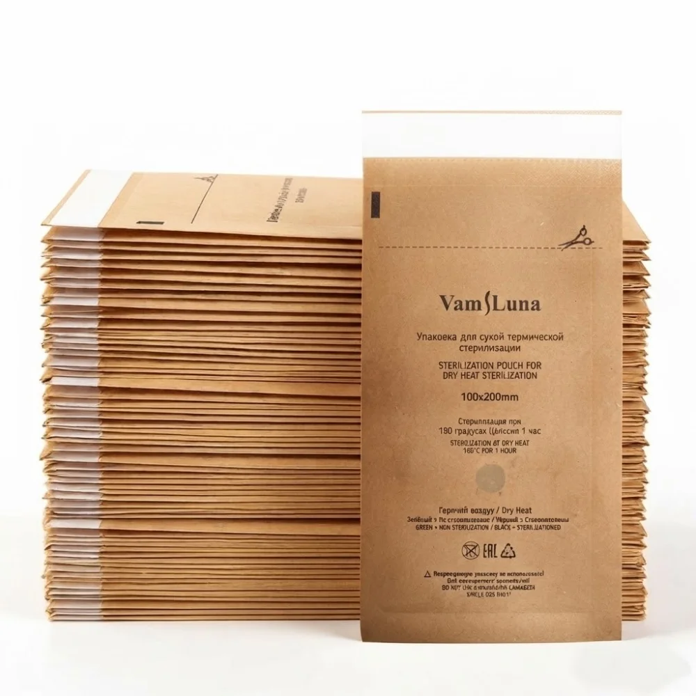 200Pcs Dry Heat Sterilization Pouches Kraft Paper Self Sealing Cleaning Bags for Dental Tools Nail Art Salon Autoclave Supplies