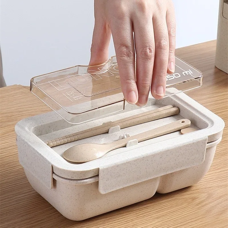 1100ml Healthy Material Lunch Box Wheat Straw Japanese-style Bento Boxes Microwave Dinnerware Food Storage Container