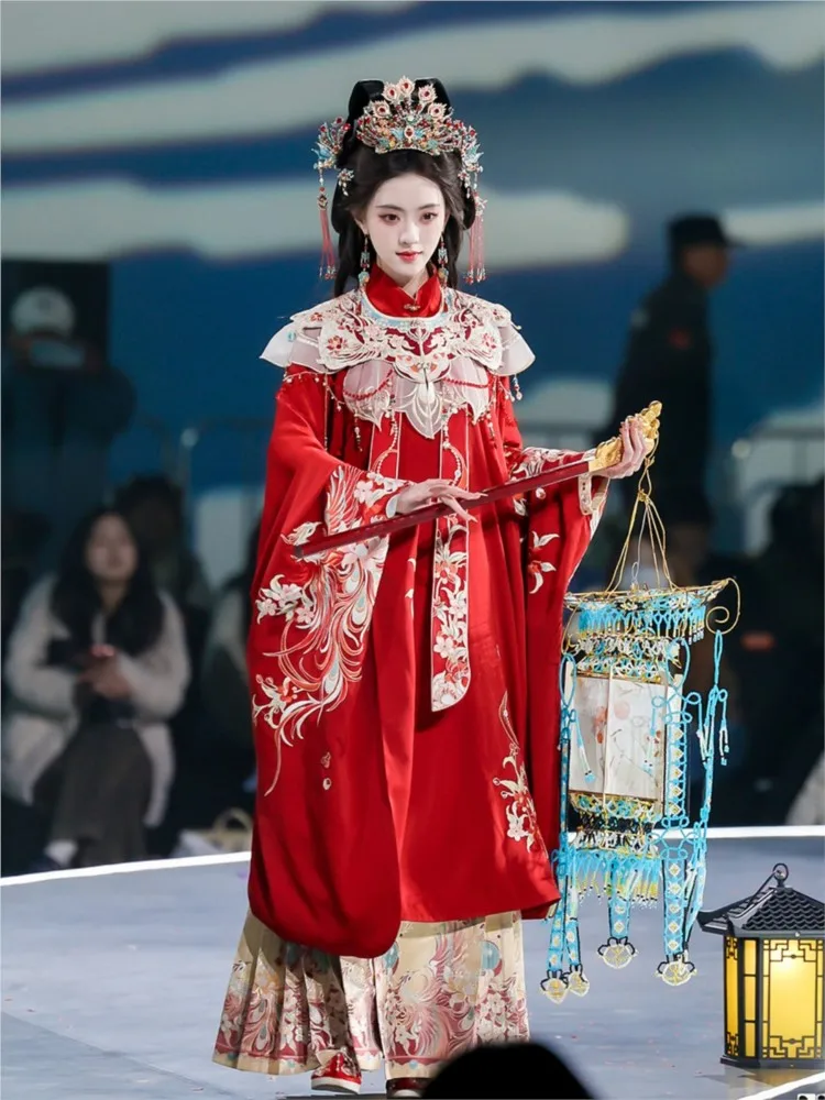 فستان زفاف Hanfu كتف العروس على الطراز الصيني باللون الأحمر #1