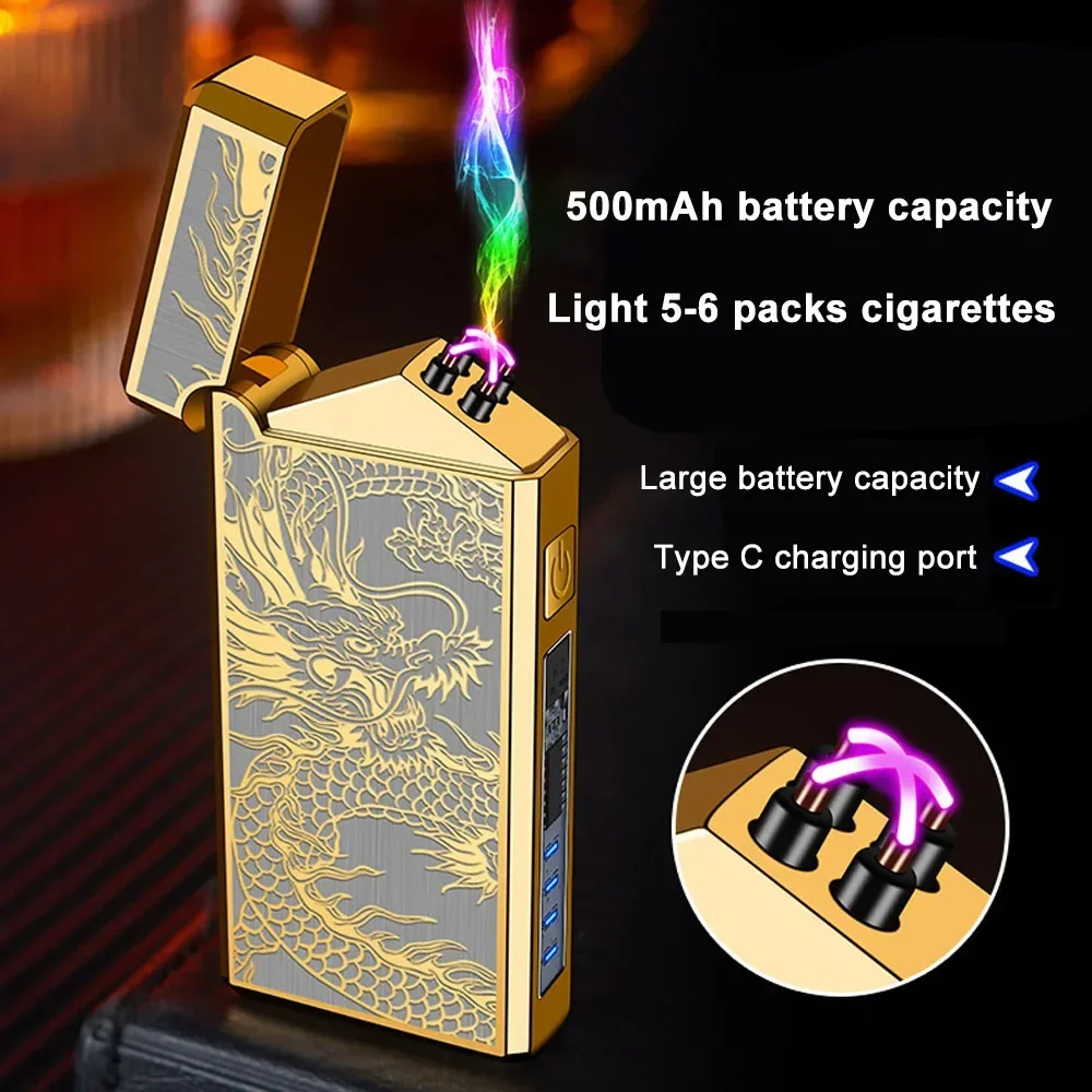 Type C Cool Lighters Fast Charging 500mA Windproof USB Rechargeable Electric Lighters Metal Outdoor Camping ARC Plasma Lighters