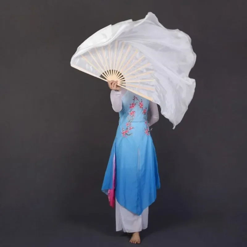 New Woman Plain White Fan Veil Hand Made Belly Fans Folk Art Dancing Performance Party Stage Fan 100% Silk Customized Size Color