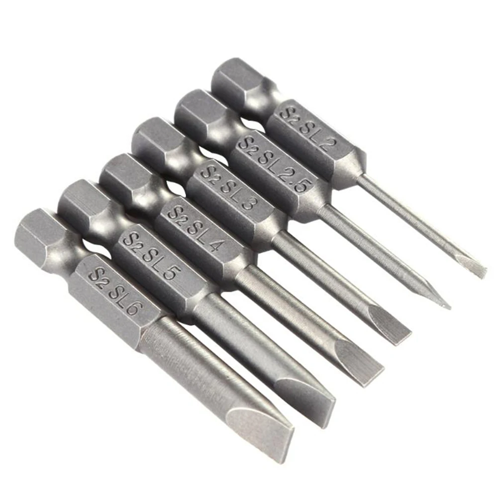 1pc 50mm Magnetic Screwdriver Bit Alloy Steel Flat Head Slotted Tip Anti Slip Hex Screw Equipment Electric Power Tool Access