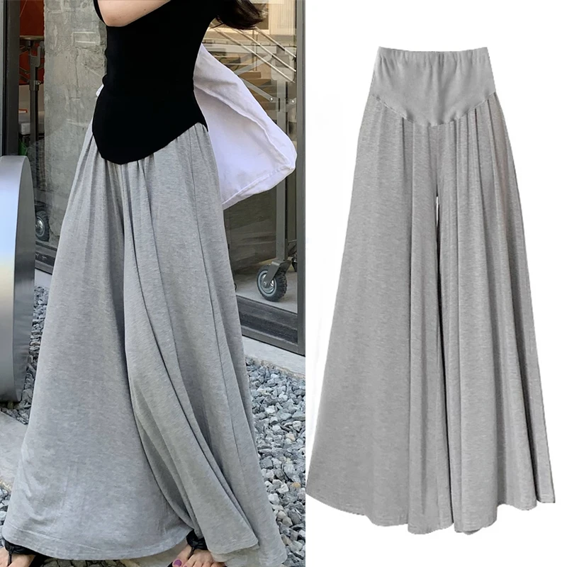 Korean Style Summer Pregnancy Belly Trousers Thin High Waist Wide Leg Floor-length Fashion Maternity Modal Pants Casual Trousers