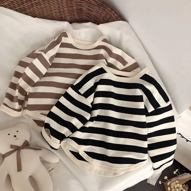 

Baby Long Sleeved Striped T-shirt Children Cute Clothes Boys Girls Sweatshirt Kids O-neck Pullover Blouse Tops 1 2 3 4 5 6years