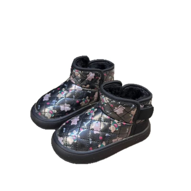 

Children's Snow Boots Winter Kids Girls New Cartoon Thickened Warm Leather Boots Toddler Baby Princess Versatile Short Boots