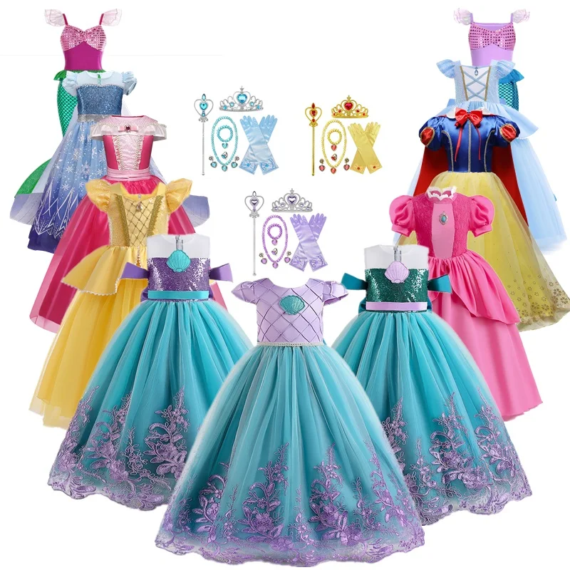 Little Mermaid Princess Costume for Girls Children 4 5 6 7 8 9 10 Yrs Disguise Kids Halloween Carnival Party Cosplay Dress Up