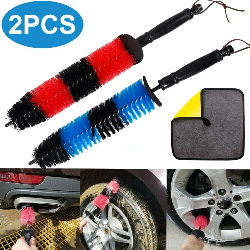 Car Wheel Rim Detailing Brush Long Soft Bristle Tire Wash Exhaust Tips Motorcycles Car Truck Motor Engine Grille Cleaning Tool