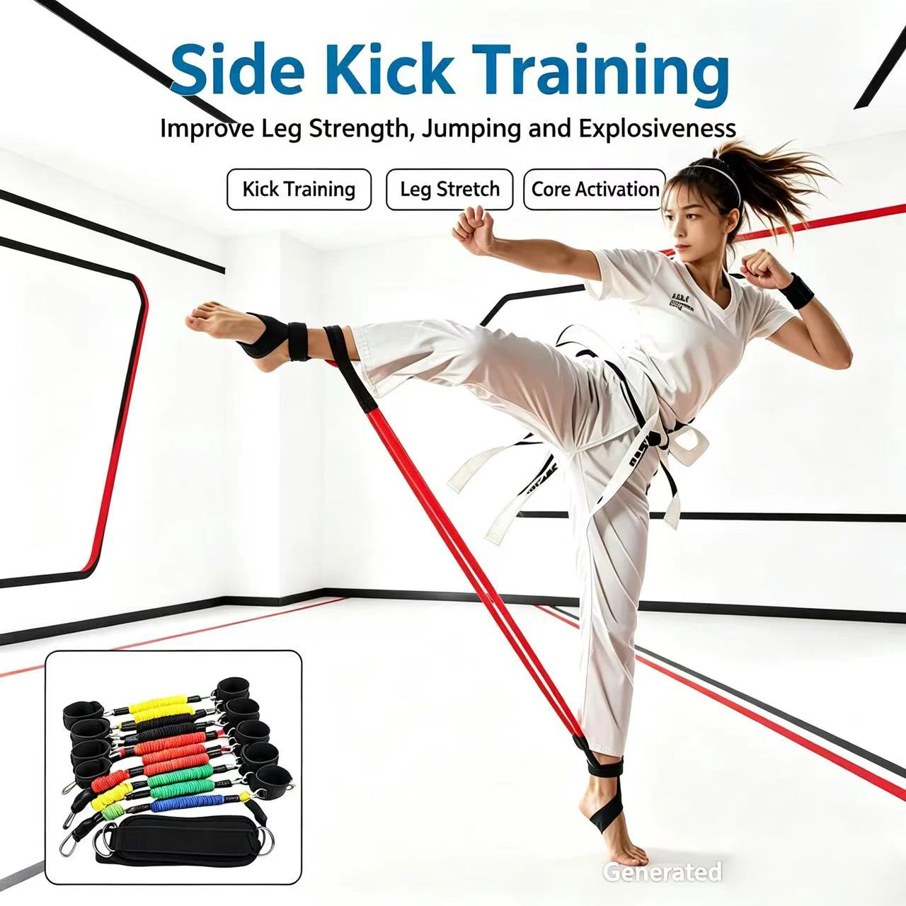 Taekwondo Training Belt Thicken Elastic Resistance Bands Latex Anti-Break Ankle Pull Rope Physical Strength