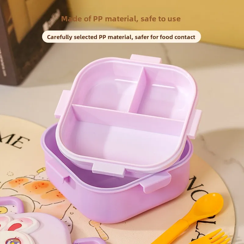 Cartoon Children's Plastic Lunch Box PP Double Layer Compartment Microwave Safe Student Cafeteria Dormitory Meal Box Portable
