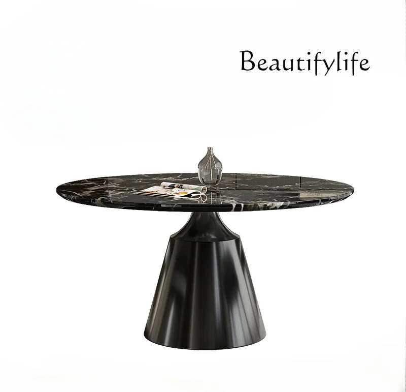 

Nordic natural marble round dining table and chairs high-end Italian light luxury modern home
