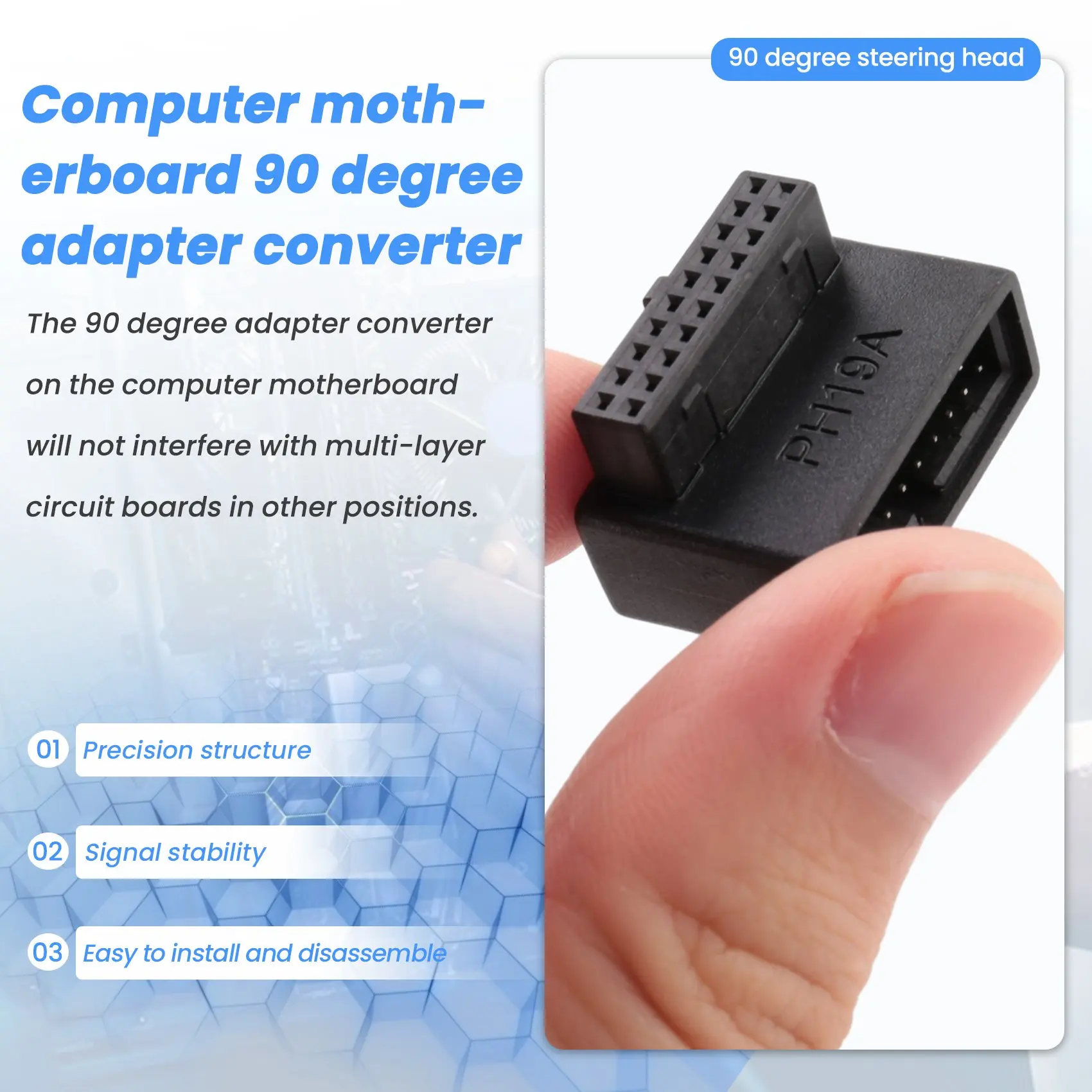A31T PH19A USB 3.0 Internal Header USB3.0 19/20P Socket 90 Degree Adapter Converter for Computer Motherboard
