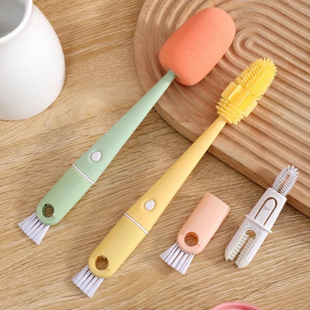 4 In 1 Baby Bottle Cleaning Brush Straw Tube Sponge Glass Cup Long Handle Washing Sponge Brushes Kitchen Cleaning Tool Set