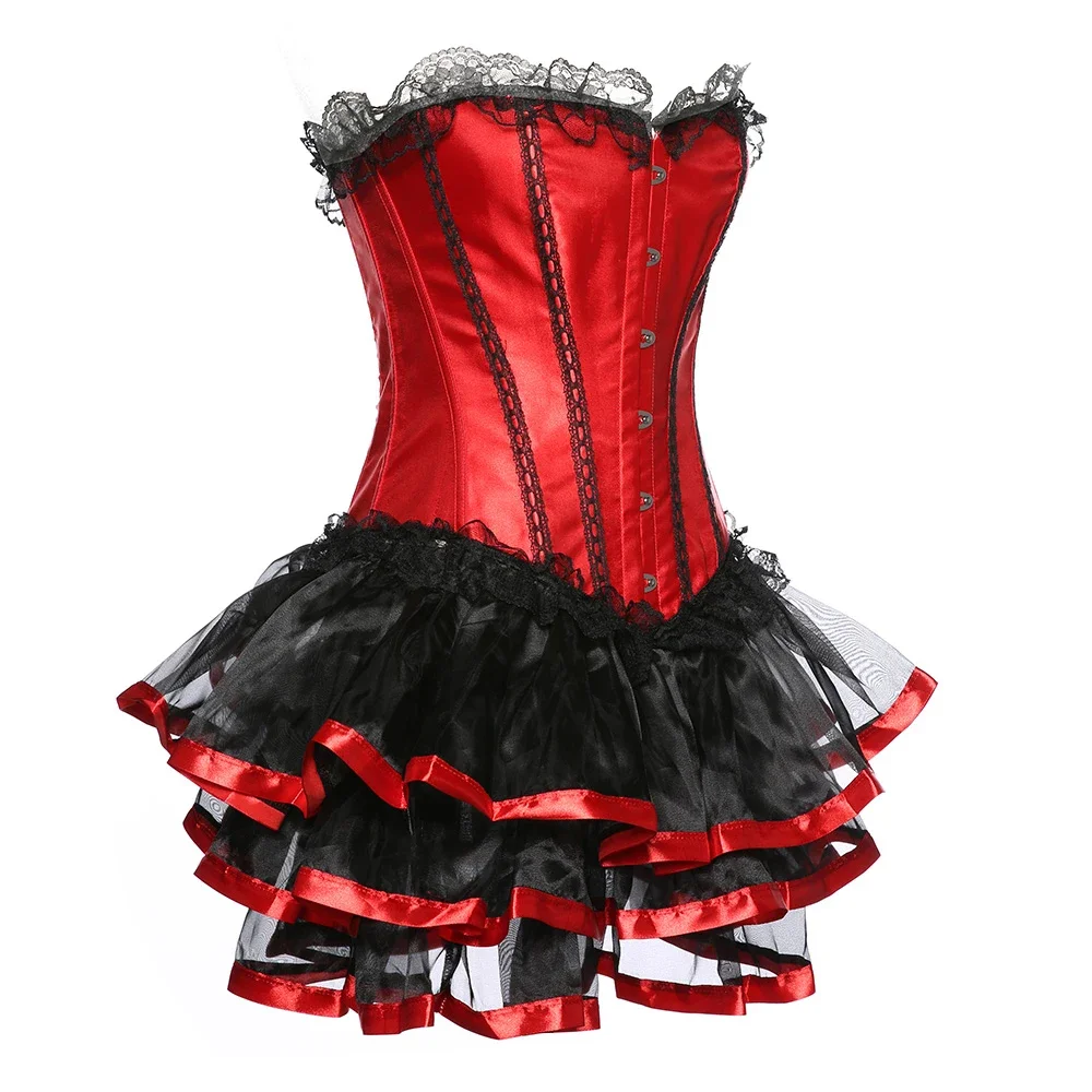 Women Saloon Girl Burlesque Red Skirt Corset Skirt Two Piece Set Plus Size Costume