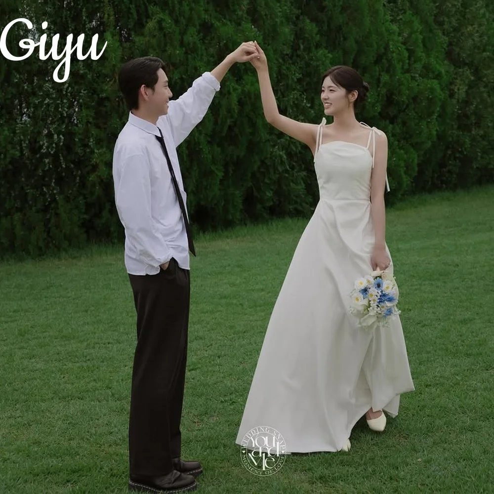 Giyu فستان زفاف جديد بسيط من الساتان على شكل حرف a بحزام سباغيتي فستان زفاف لحفلات الزفاف 2025 كوريا لالتقاط الصور بطول الأرض مخصص