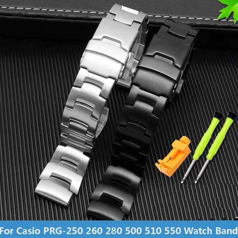 

Stainless Steel Watch Strap for Casio PRG-250 260 270 280 PRW-3500 2500 5100 Sport Climbing Solid Steel Watchband Bracelet 18mm