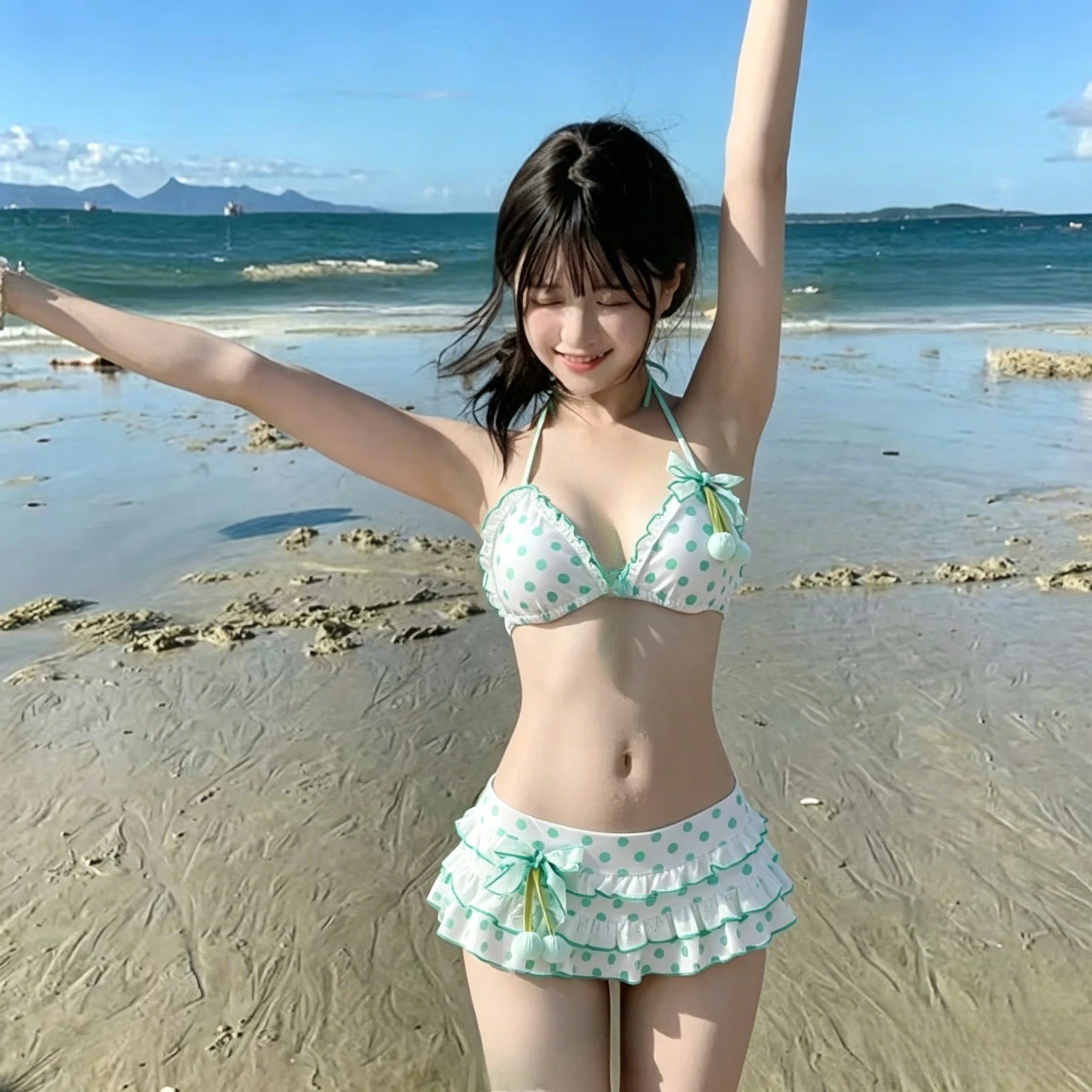 Image of Japanisches Polka-Dot-Bikini-Set mit Stufenrock, Rüschen und Schleife, Kawaii Y2K Süße Bademode, Vintage Badeanzug, Strand- und Urlaubskleidung, Sommer 2026