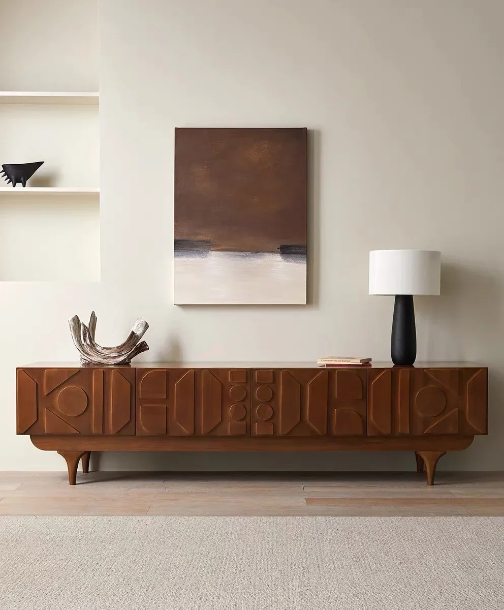 Novo estilo chinês simples de madeira maciça moderno francês retro tv suporte piso meados antigo armário elétrico