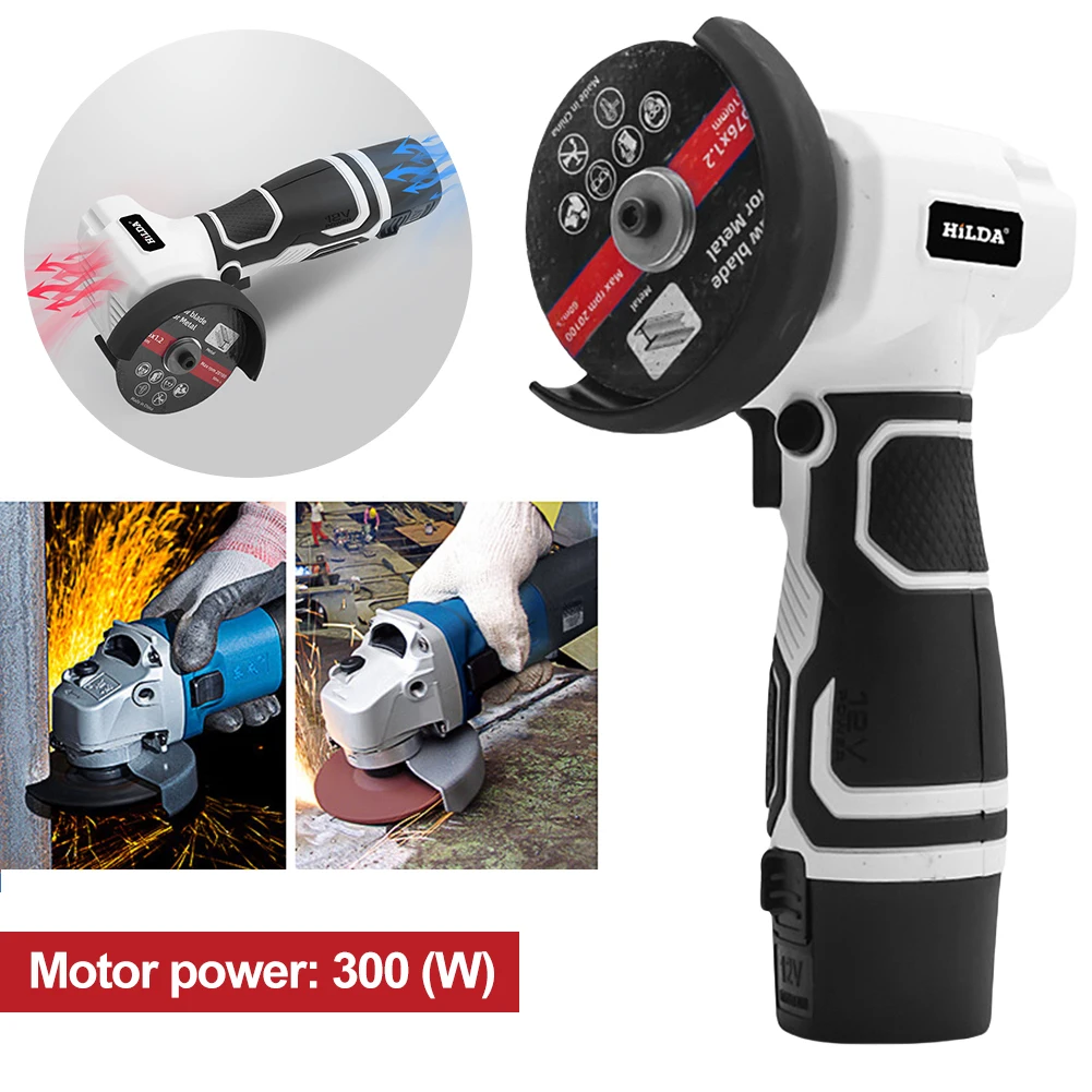 

12V Mini Angle Grinder Electric Hand Grinder 3 Inch Angle Grinding Tool 2000mAh Battery with Cutting Disc for Home Use