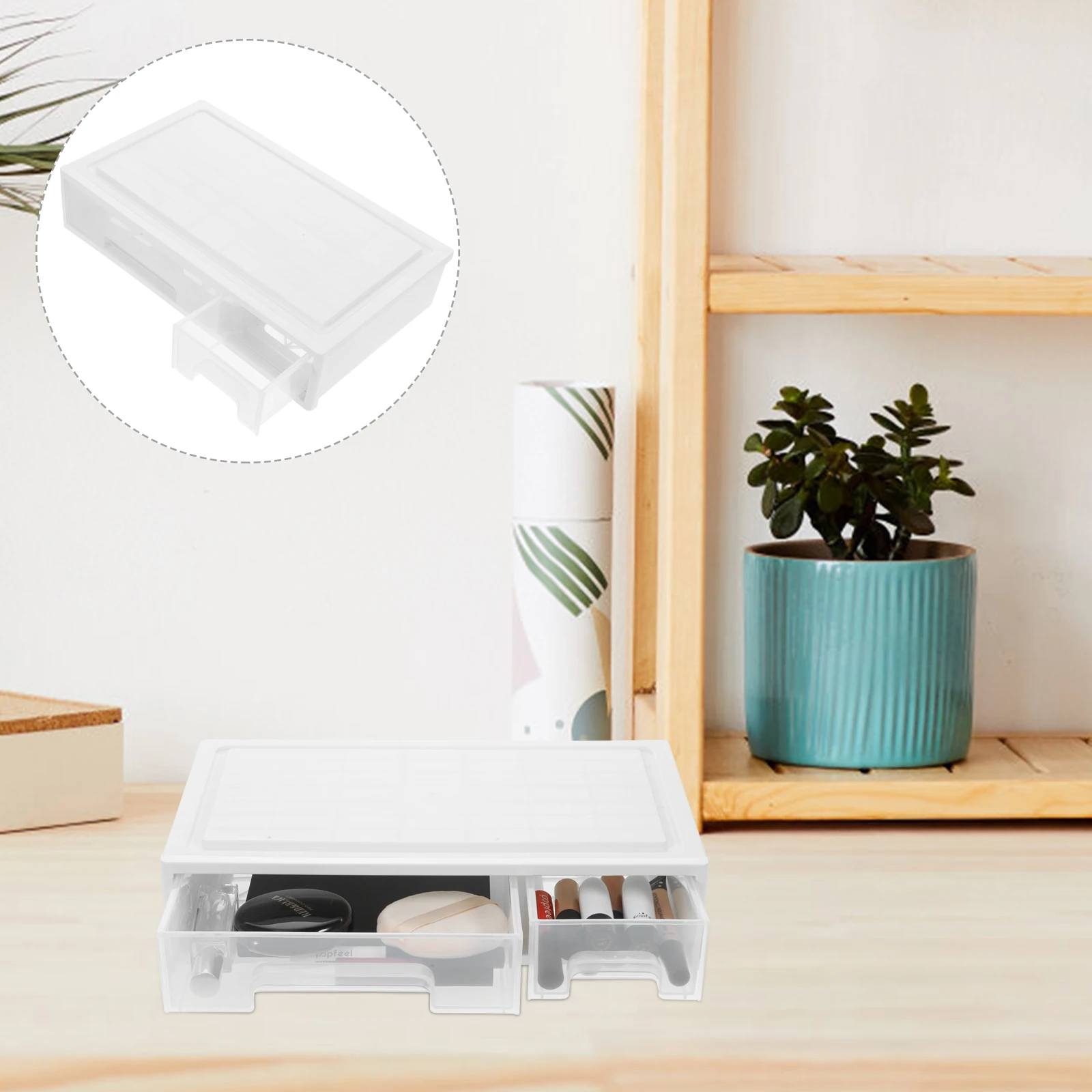 Drawer type Desk ganizer Storage Box White Plastic Large Capacity Multi function Tidy Office Supplies Storage Containers Drawers
