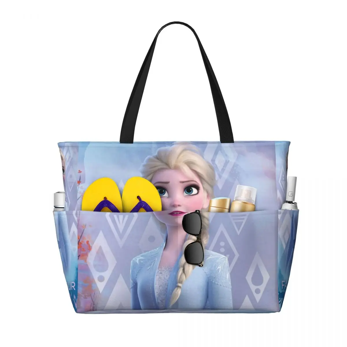 Custom Animated Frozen Elsa Princess Travel Tote Bag Women Large Capacity Cartoon Groceries Shoulder Shopping Bags