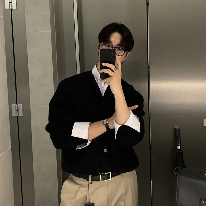 مصنع الربيع والخريف الكورية نمط محبوك سترة الرجال سترة طويلة الأكمام المتخصصة الملمس الموضة تنوعا سترة فضفاضة