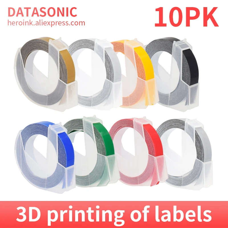 10PK Compatible Dymo 3D Label Tape 9mm Dymo 3D Embossing Tape For Dymo Motex E101 E202 Manual Typewriter 12965 1610 Label Maker