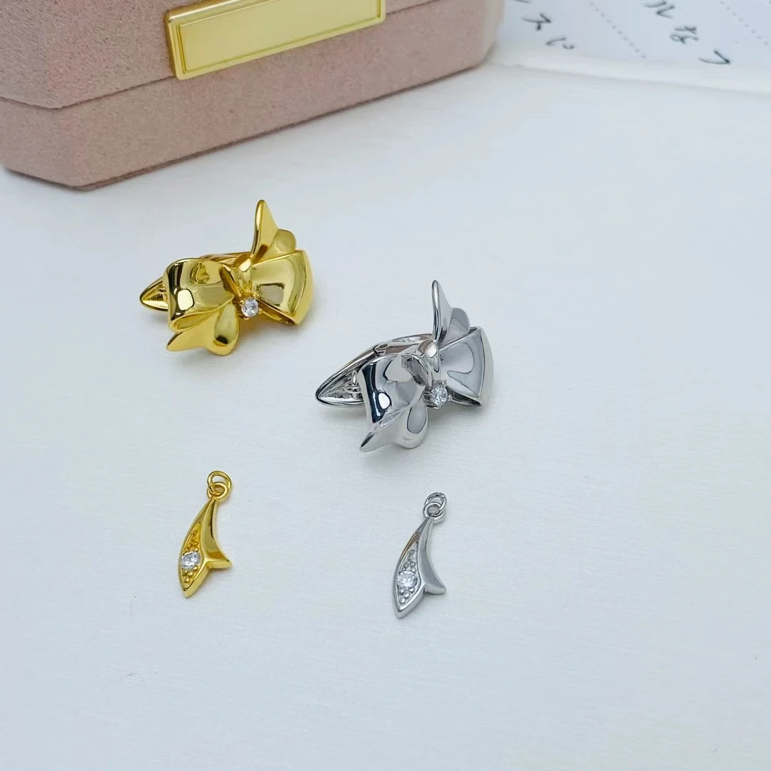 Wholesale Bow Knot DIY 925 Sterling Silver Necklace Bracelet Clasp Hook Accessories for 5-6mm Pearls 5pcs/lot