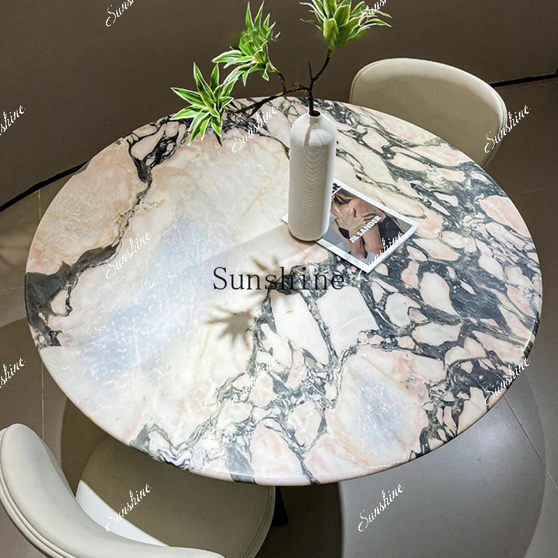 Marble dining table Light luxury high-end luxury stone round dining table with turntable  FT