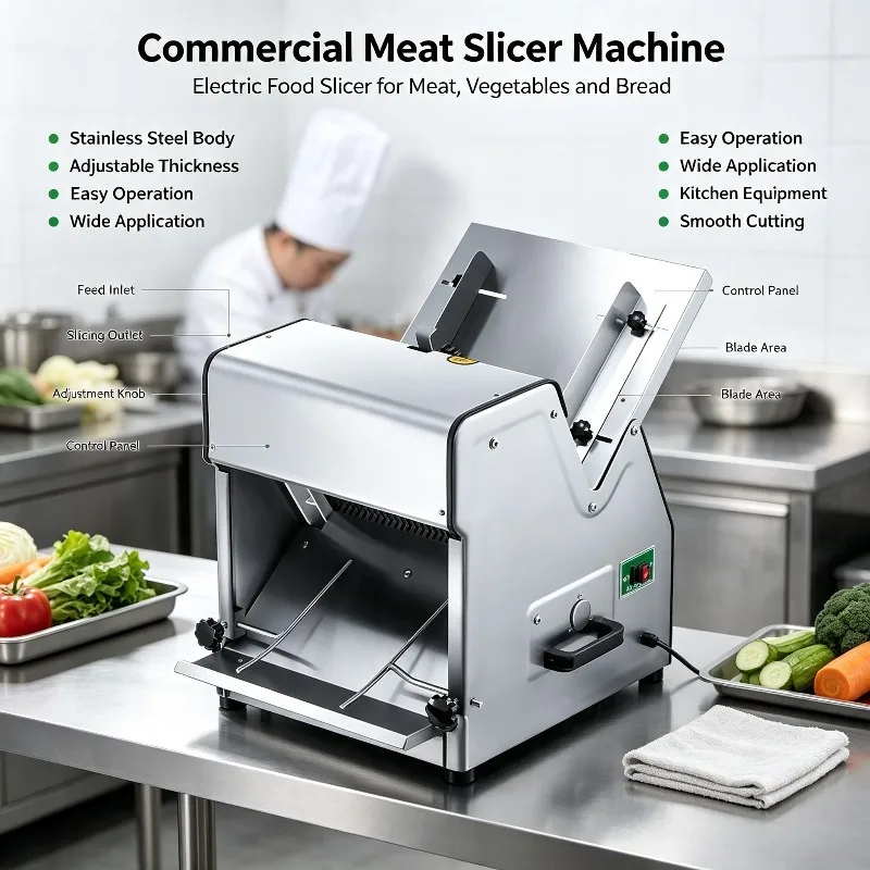 Bread Slicing Machine Stainless Steel 12MM Toast Cutter Commercial Equipment For Bakery Shop Catering Restaurant Uniform