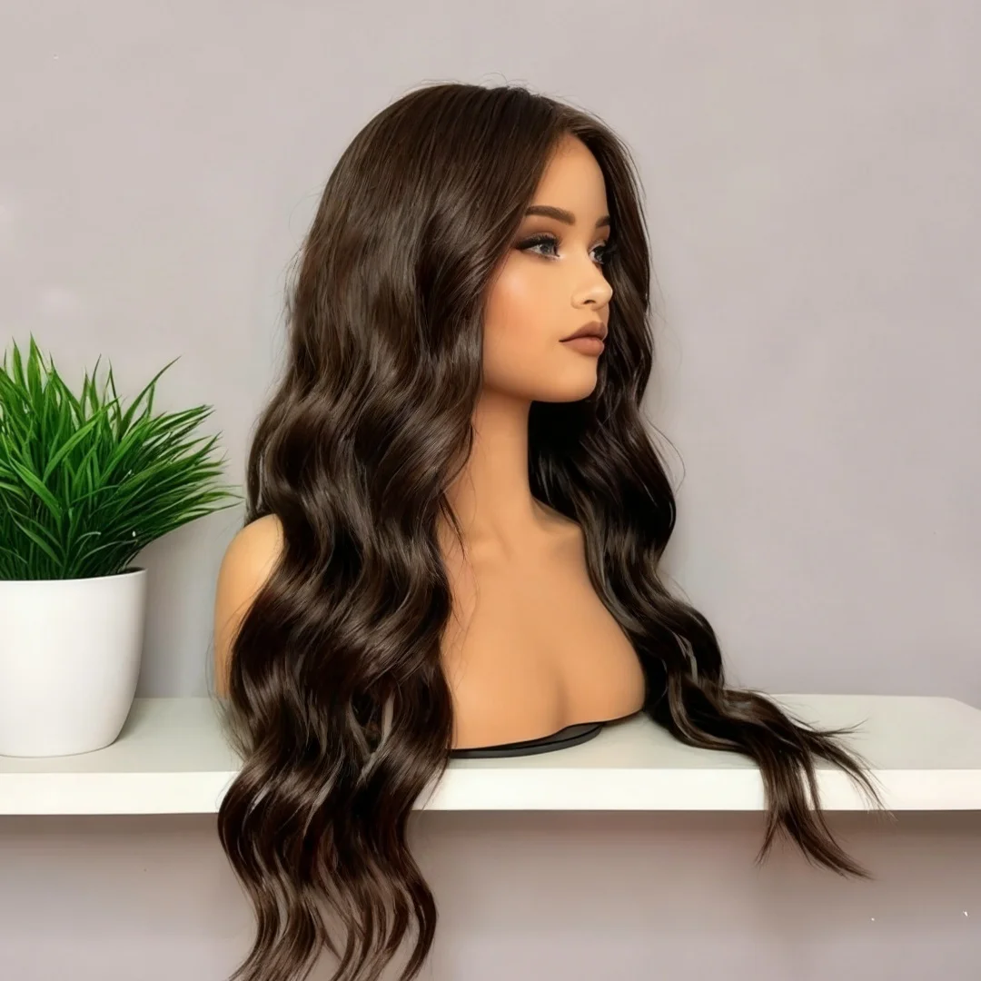 

26 Inch Long Black Wave Preplucked Glueless Silk Base Wig 5x5 Soft Natural Jewish Human Hair with Baby Hair And HD Lace European